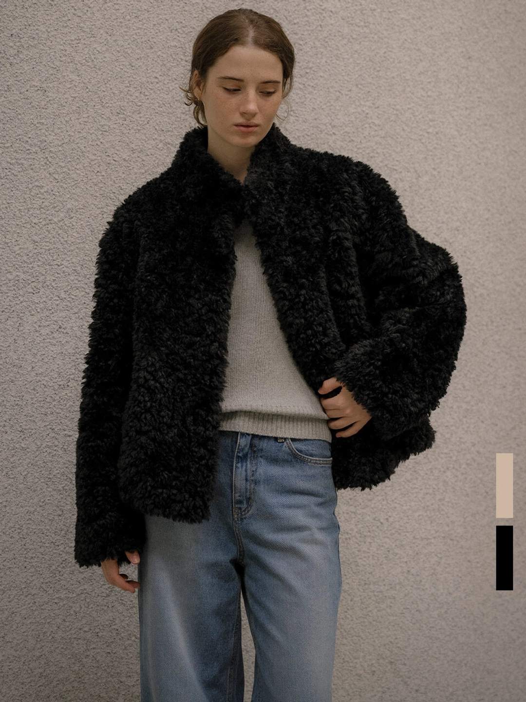 노운베러 High-neck cropped faux fur jacket [KNFW05CT01]_[2color] 상품 이미지 2