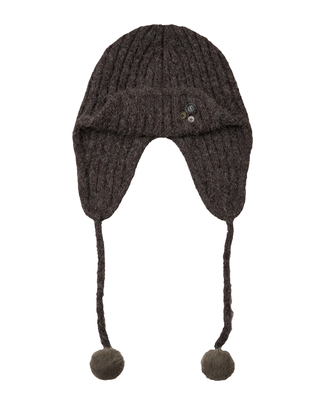 에이이에이이 BUTTON KNIT TROOPER BEANIE [DARK BROWN] 상품 이미지 1