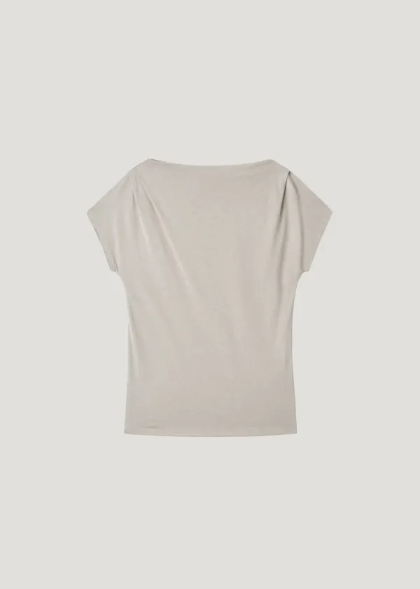 Asymmetric Boat Neck Top_Ash Beige