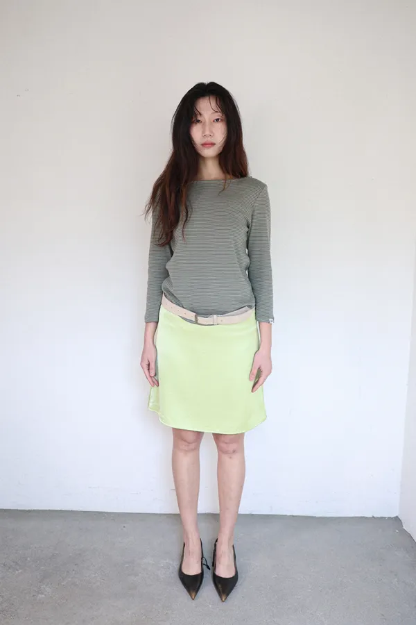 Striped boat neck t-shirt_Green
