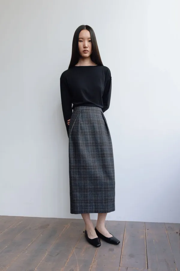 Wool double-faced check Skirt _grey (10/6 순차발송)