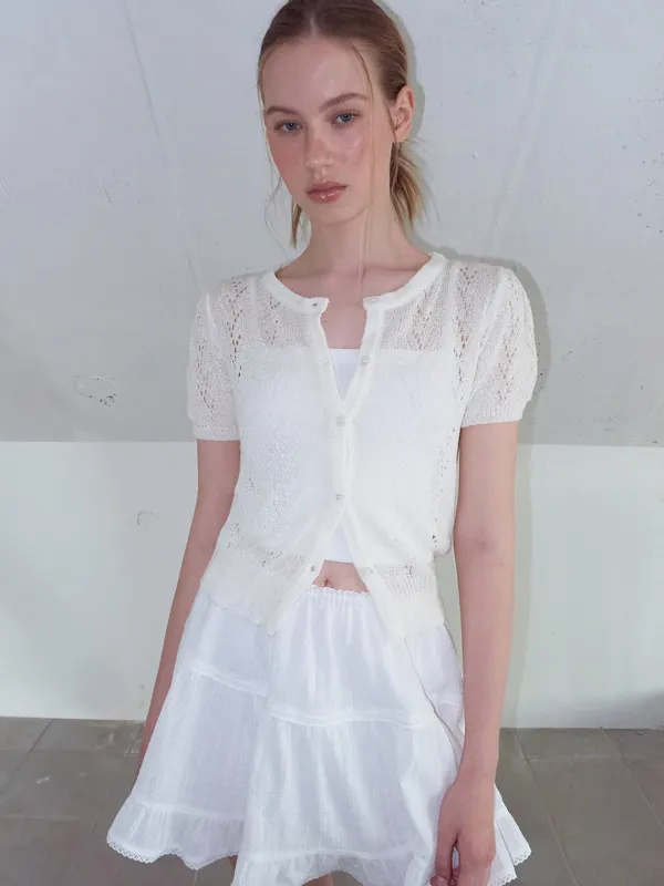 Crochet Puff Cardigan, Ivory