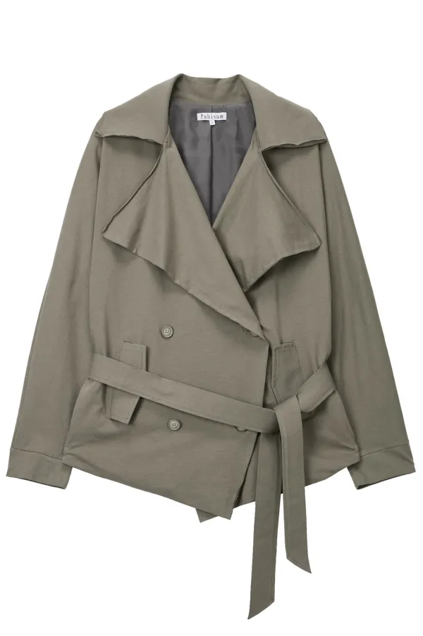 Oversized Collar Cotton Jacket_Khaki
