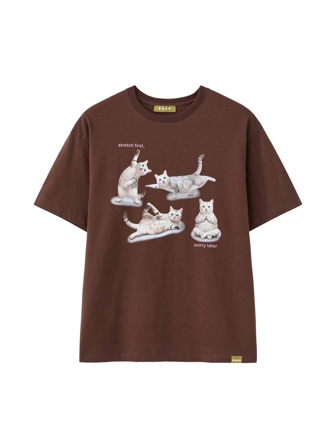 포에브 Stretching Cat T-Shirt - Brown 상품 이미지 1