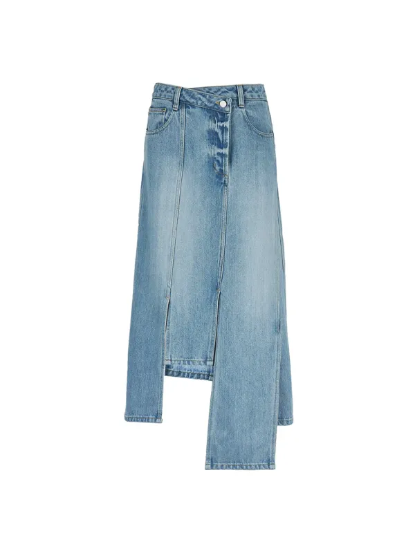 PANEL WASHED DENIM SKIRT (BLUE)