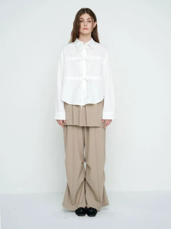 PLEATED LAYERED SKIRT PANTS / BEIGE