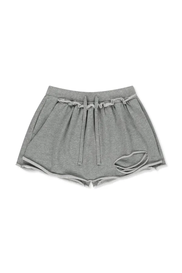 DISTRESSED TERRY SKORT SHORTS IN GREY