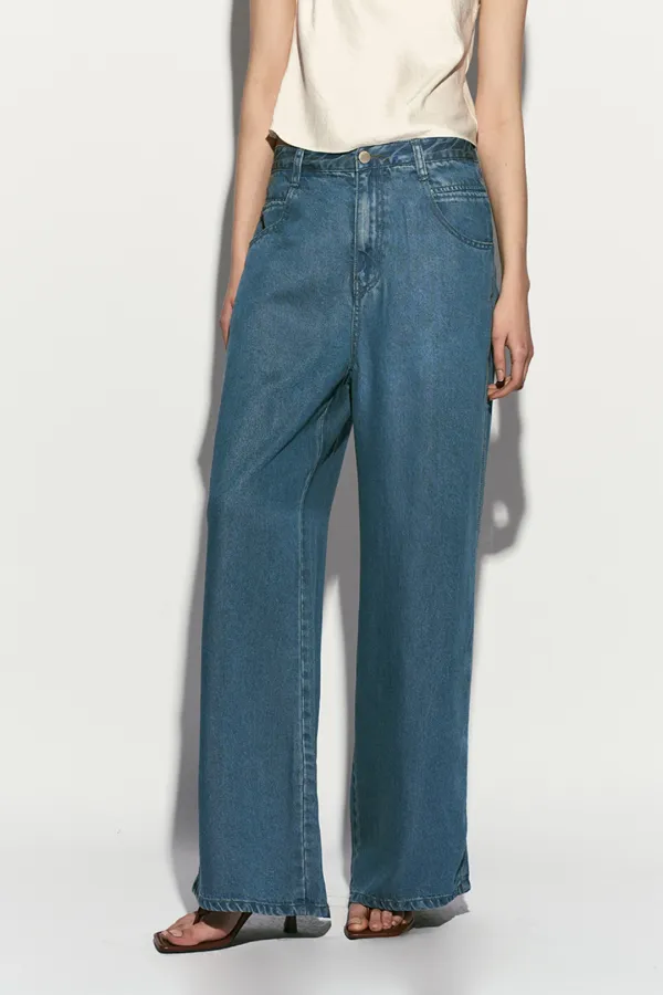 WIDE LEG DENIM PANTS BLUE