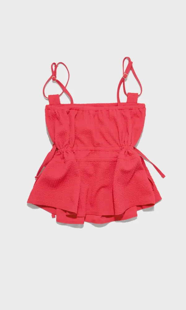 Orchid Shirring Bikini Top_Carmine