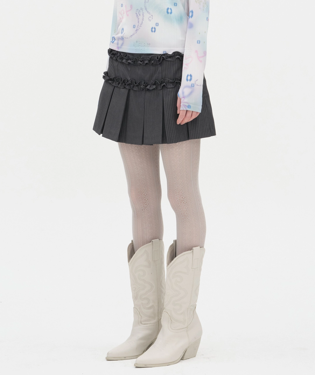 타입서비스 Ruffled Stripe Skirt [Charcoal] 상품 이미지 2