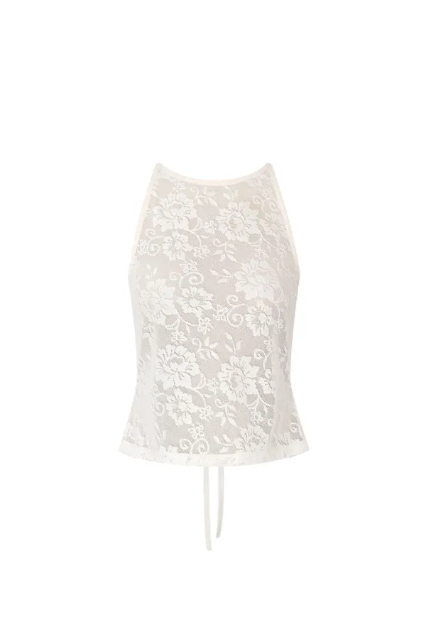 LACE TIE-UP OPEN BACK TOP (CREAM)