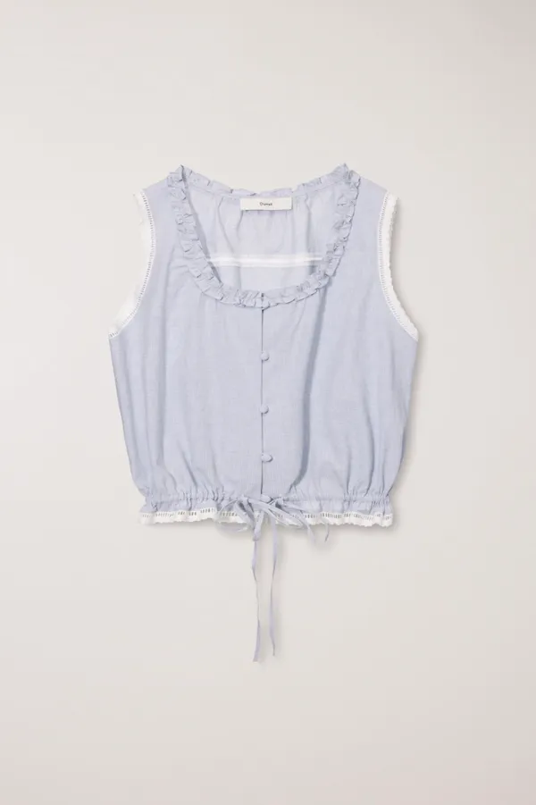 FRILL SLEEVELESS BLOUSE SOFT BLUE CHECK_UDBL6B226B1