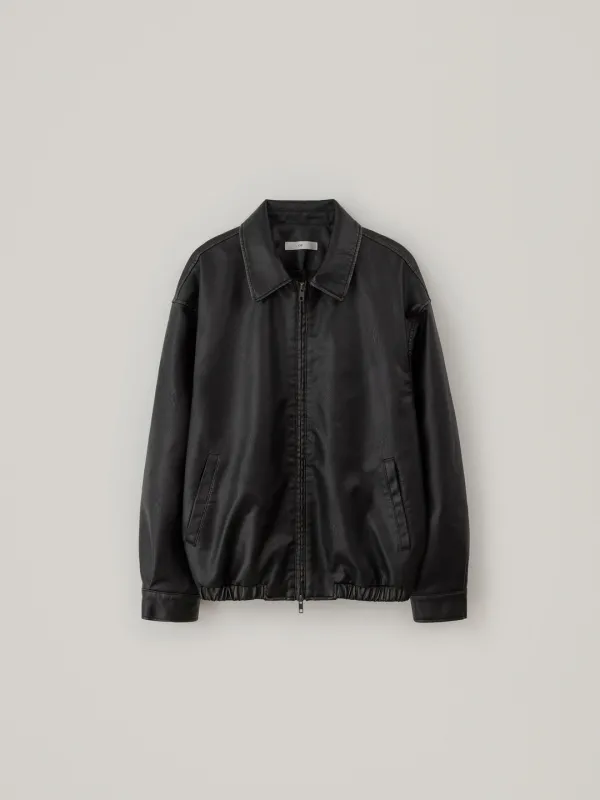 Hand Washed Leather Blouson - Black