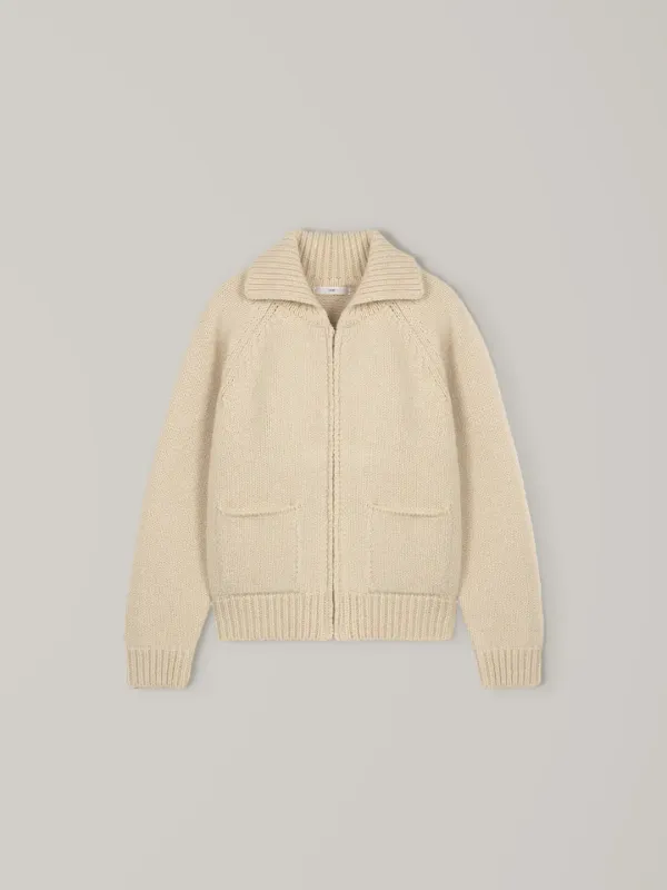 Denver Wool Zip-Up Knit Cardigan - Ivory