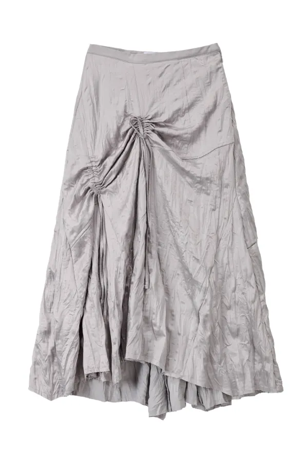 Glossy Shirred Long Skirt_Light Grey