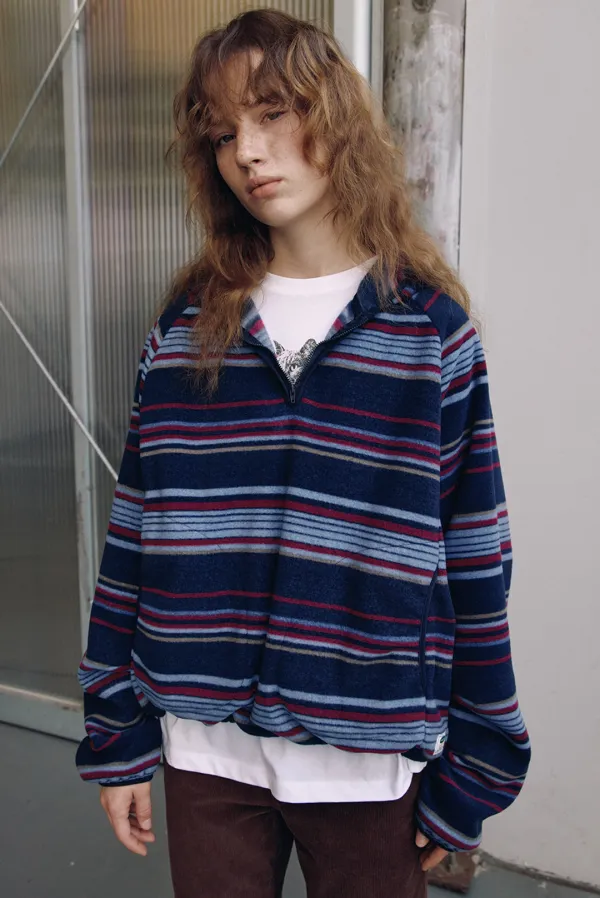 stripe fleece hoody - blue - BRENDA BRENDEN
