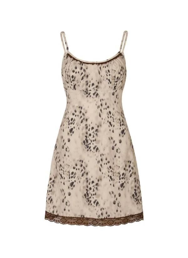 Leopard Lace Mini Dress (Brown)