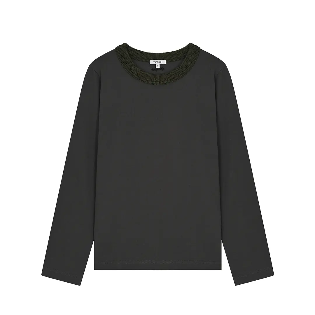 분크 [아울렛] Knit Cuff Long Sleeves T-shirt (니트 커프 롱 슬리브 티셔츠) Grey 상품 이미지 1