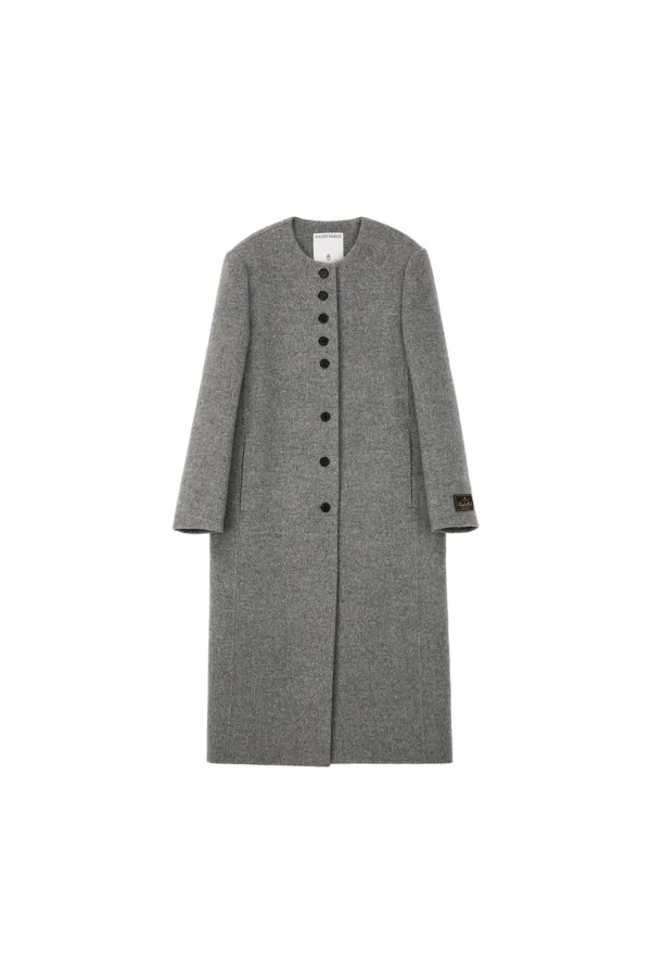No Collar Long Coat, Grey