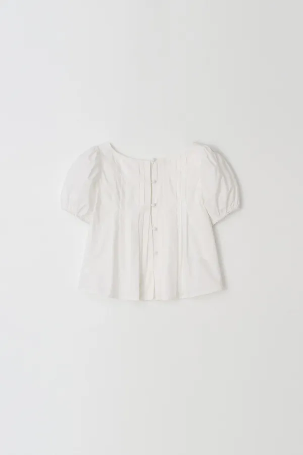 Pleated Puff Blouse (white)