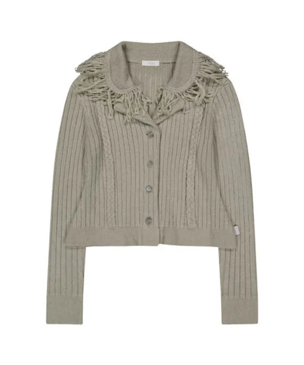 Tassel Collar Knit Cardigan / Grey