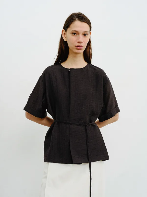 TVR DRAPED NECK BLOUSE_BLACK