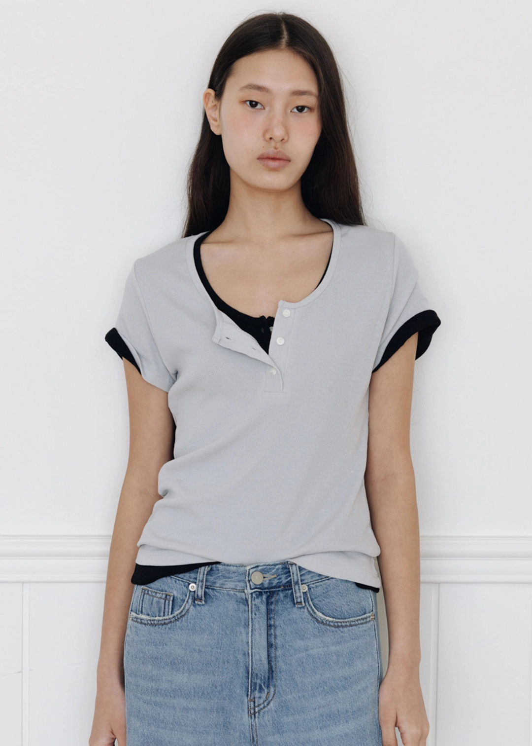 더라이 Half Button T-shirt(Grey) 상품 이미지 2