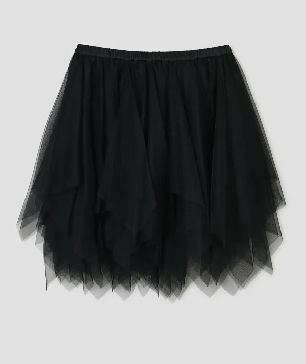 Asymmetric Mesh Skirt [Black]