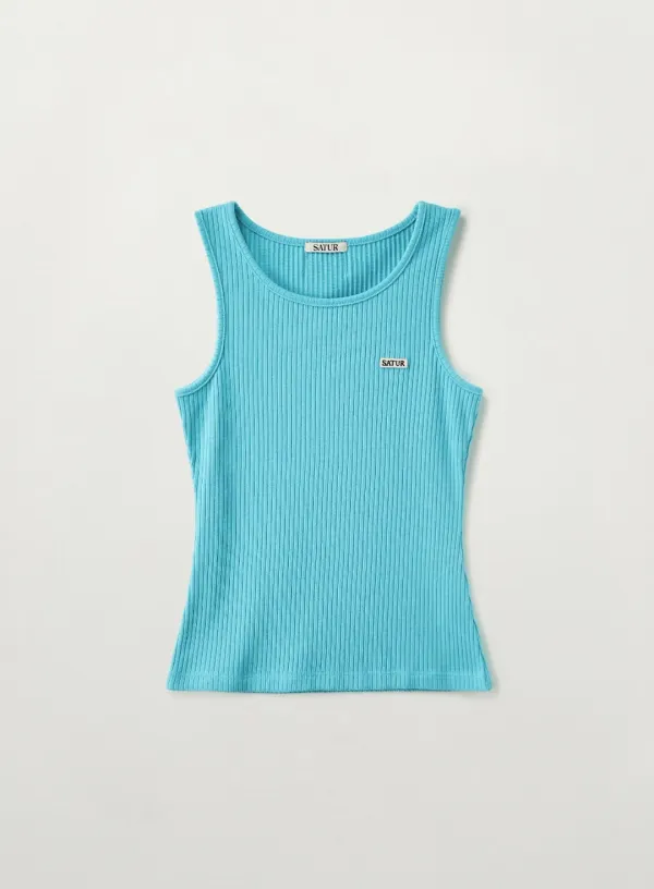 (W) Logo Ribbed Sleeveless - Blue