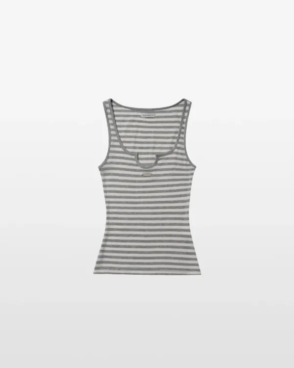 STRIPE NOTCH SLEEVELESS (melange grey)