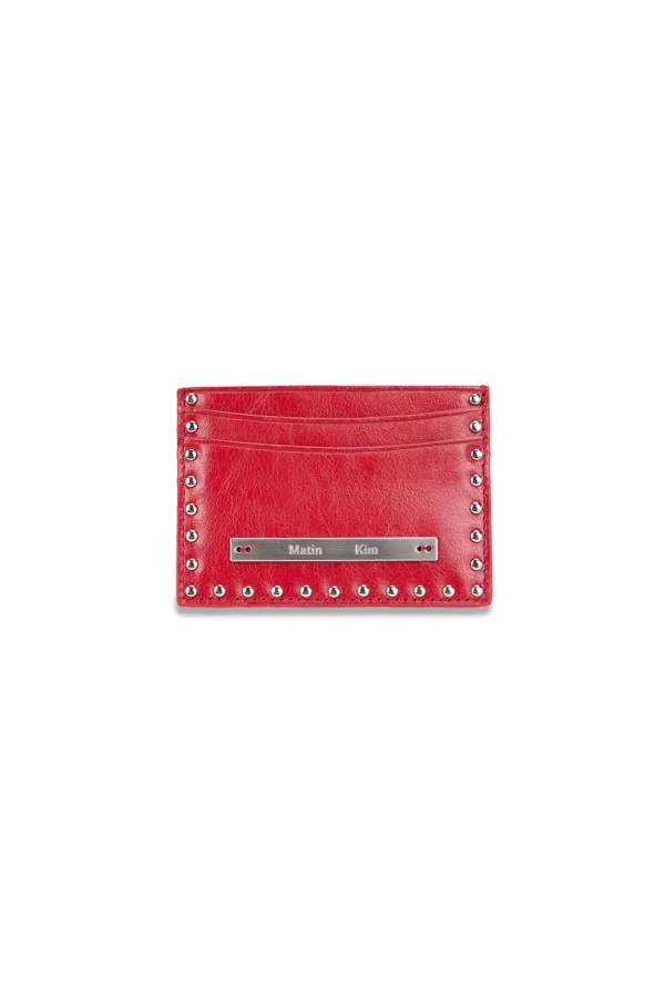 WESTERN STUD CARD WALLET IN RED