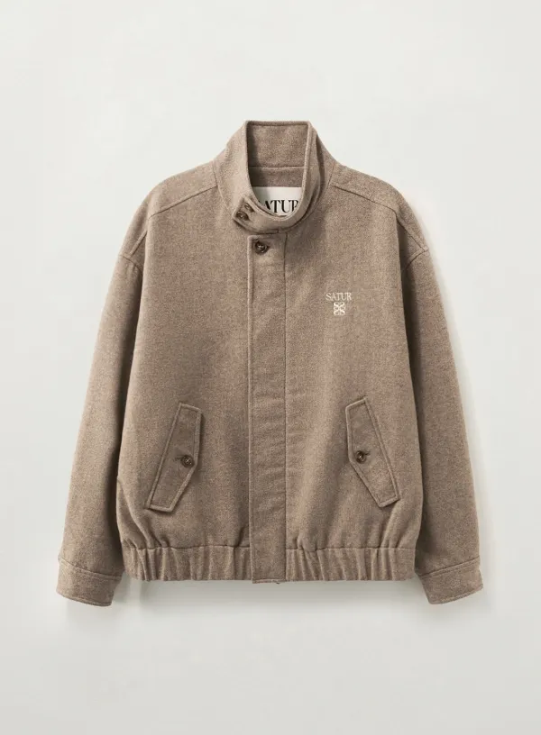 Herringbone Wool Blend Blouson Jacket - Brown