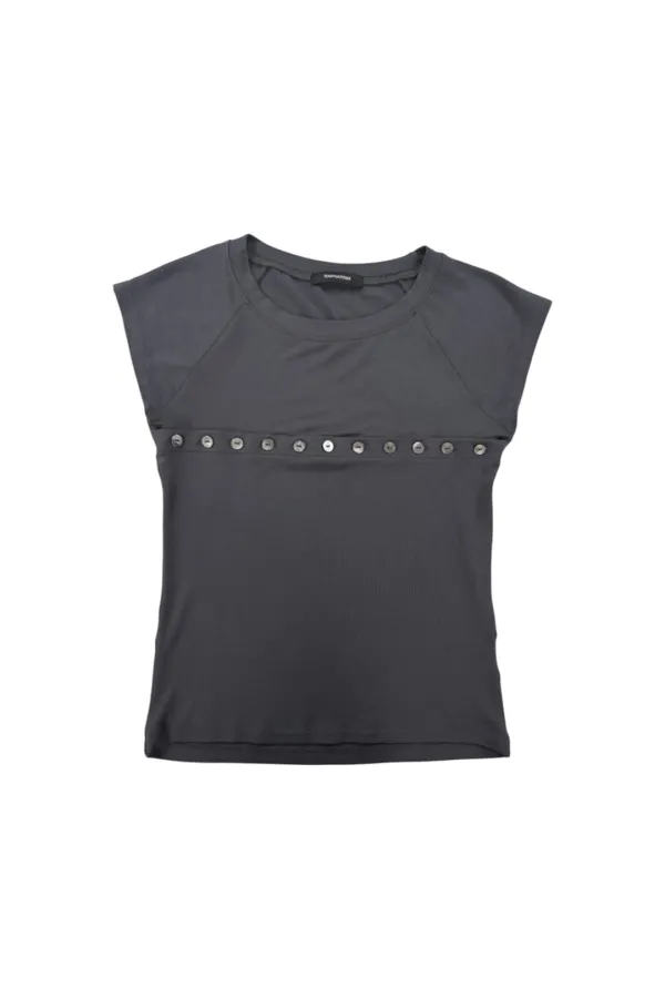 MOTHER OF PEARL BUTTON RAGLAN T-SHIRT (CHARCOAL)