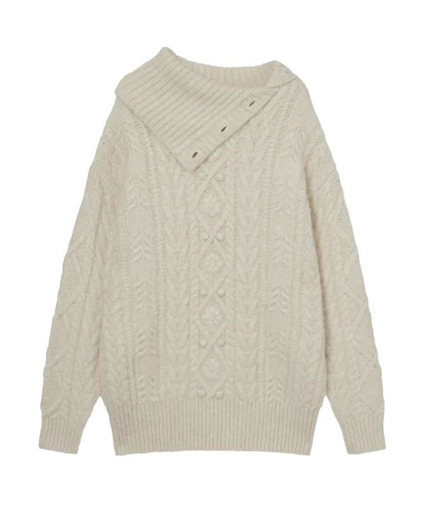 HIGH NECK CABLE KNIT [IVORY]