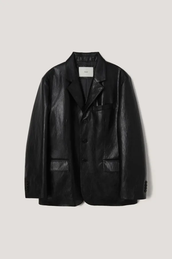 UNISEX 3 BUTTON ALTER-LEATHER BLAZER BLACK_UDJA6A105BK