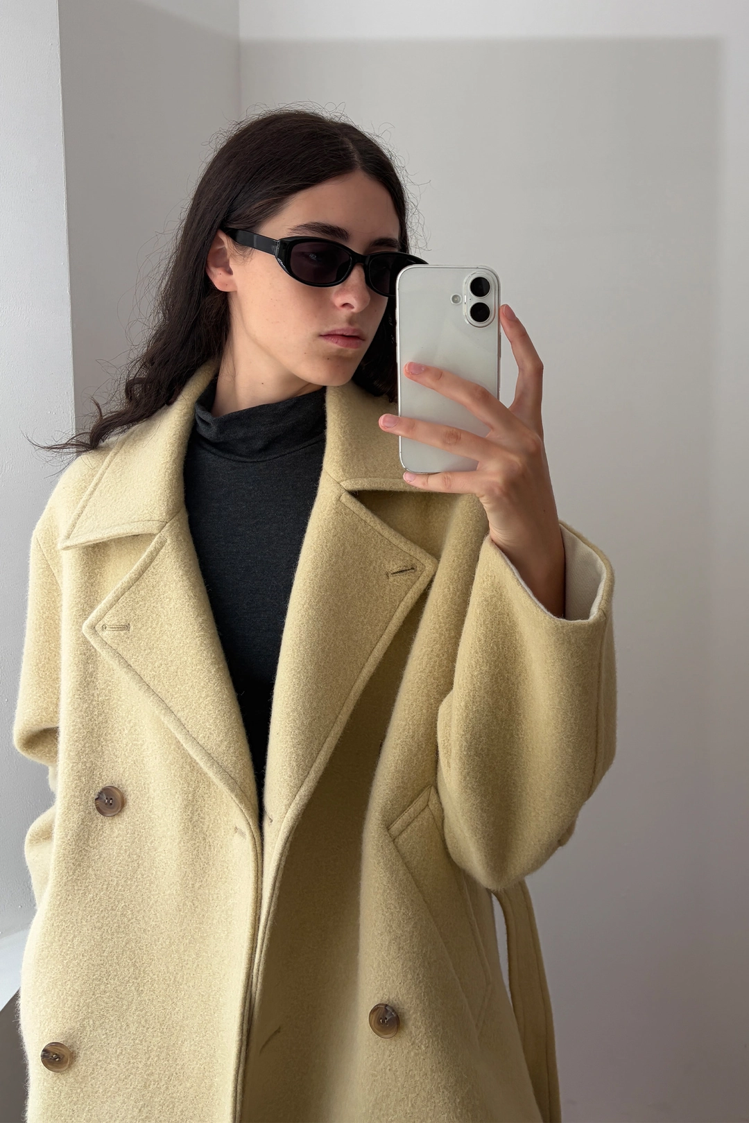 엔오르 BELTED WOOL ALPACA HALF COAT - BUTTER 상품 이미지 2