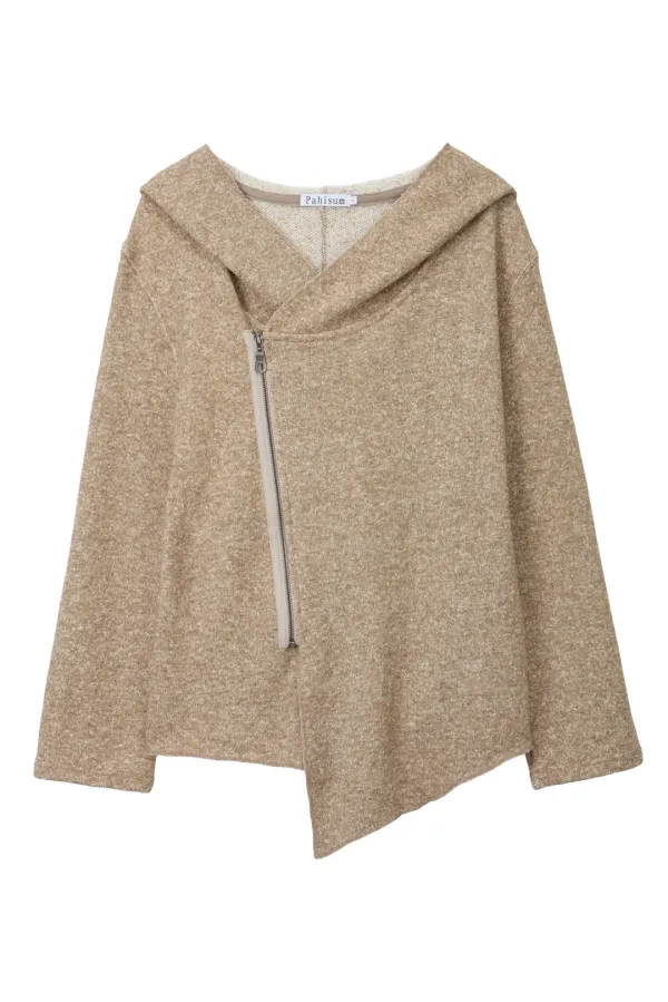 Diagonal Zip Cardigan_Sand