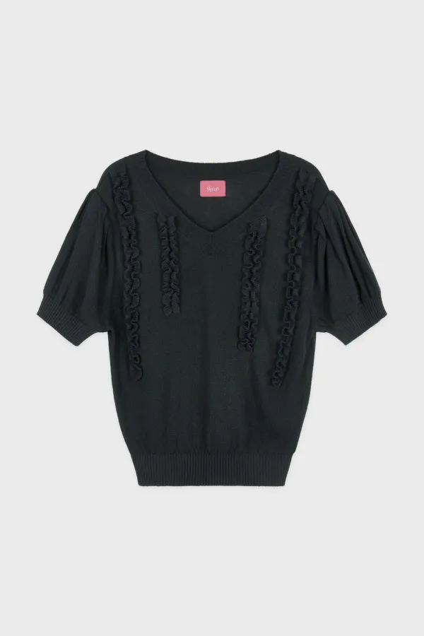 Puff Ruffle Knit Pullover (Charcoal)