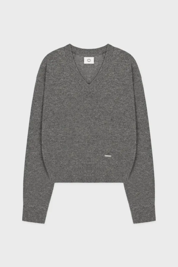 V-Neck Basic Knit (Melange Grey)