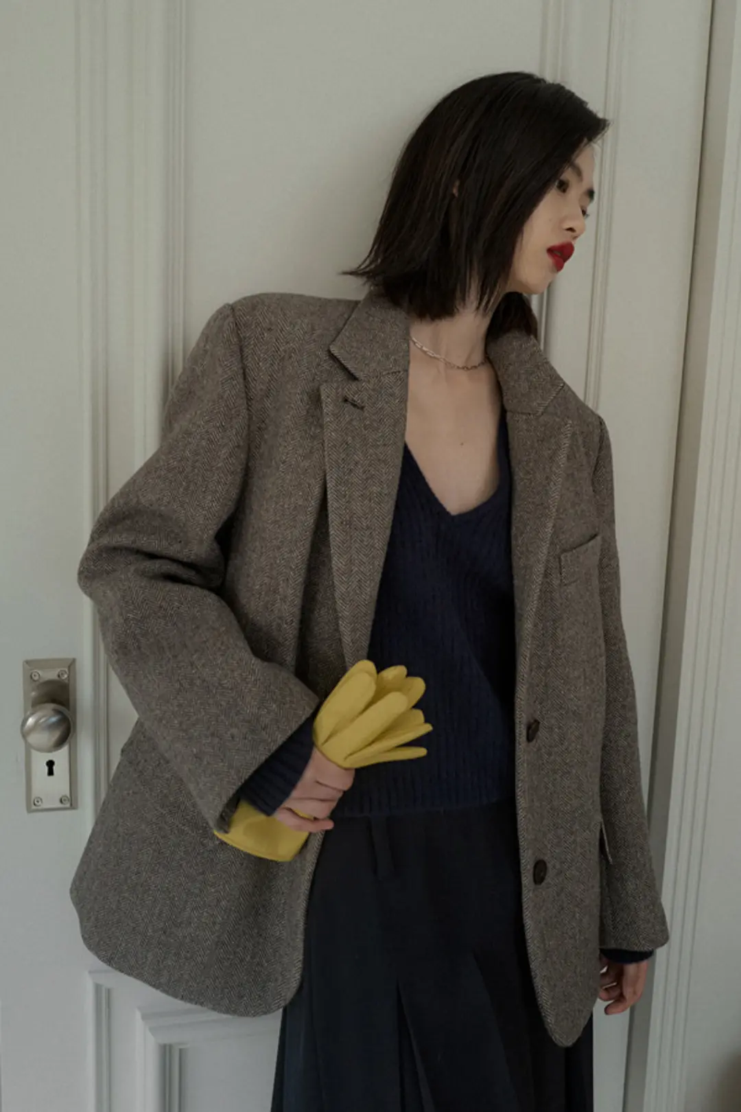 오버듀플레어 CLASSIC HERRINGBONE LEATHER JACKET 상품 이미지 2