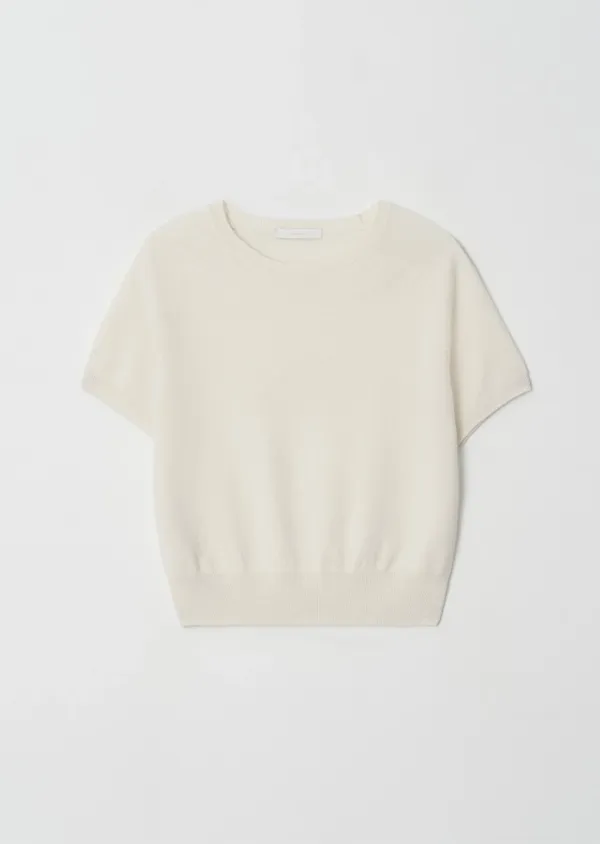 wool round neck half sleeve knit top-cream