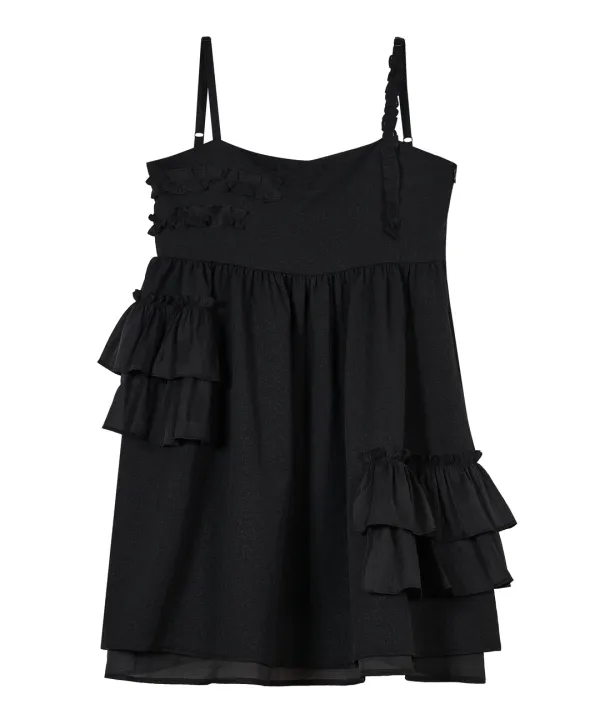 Ruffled Sleeveless Volume Dress [Black]