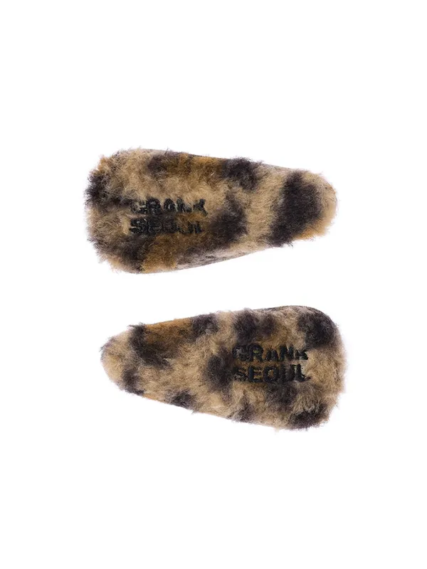 FLUFFY LEOPARD HAIR CLIP SET_BROWN