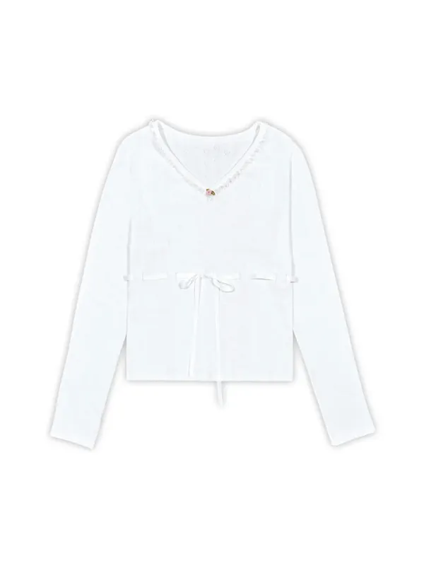 ROSE FRILL V-NECK TOP (WHITE)