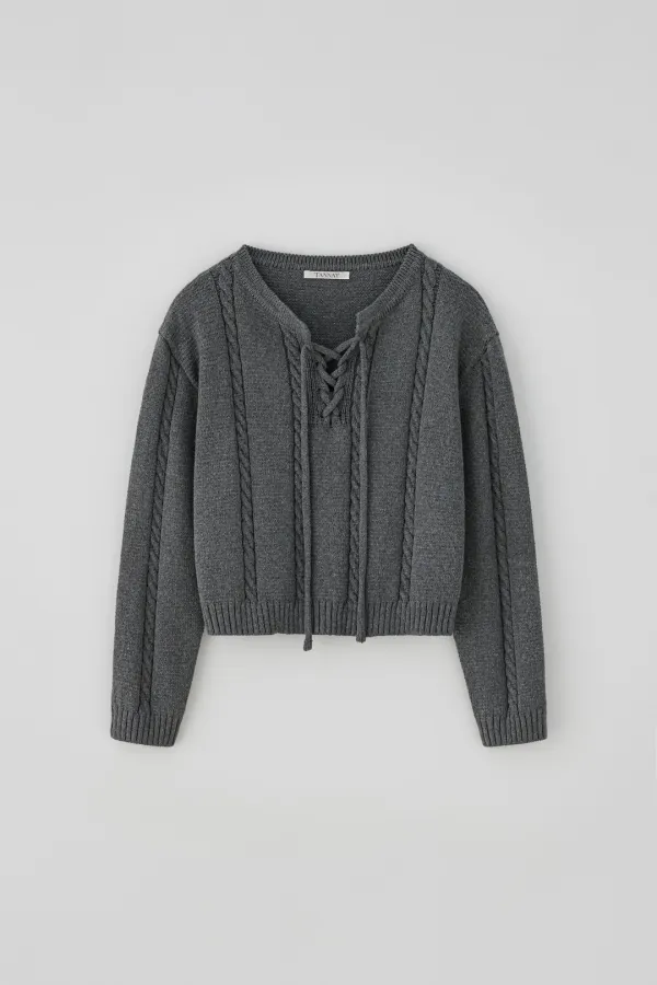 T/T String cable knit top (charcoal)