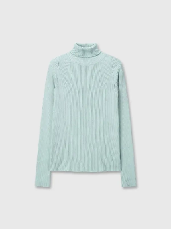 (W) SLIM-FIT RIBBED TURTLENECK_ MINT