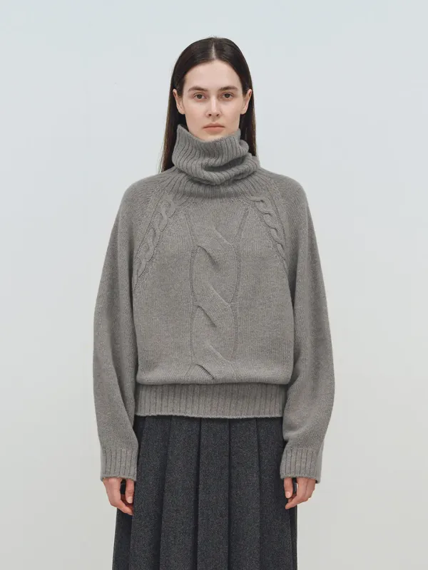 TFW RACCOON CABLE WHOLEGARMENT KNIT TURTLENECK TOP_GREY
