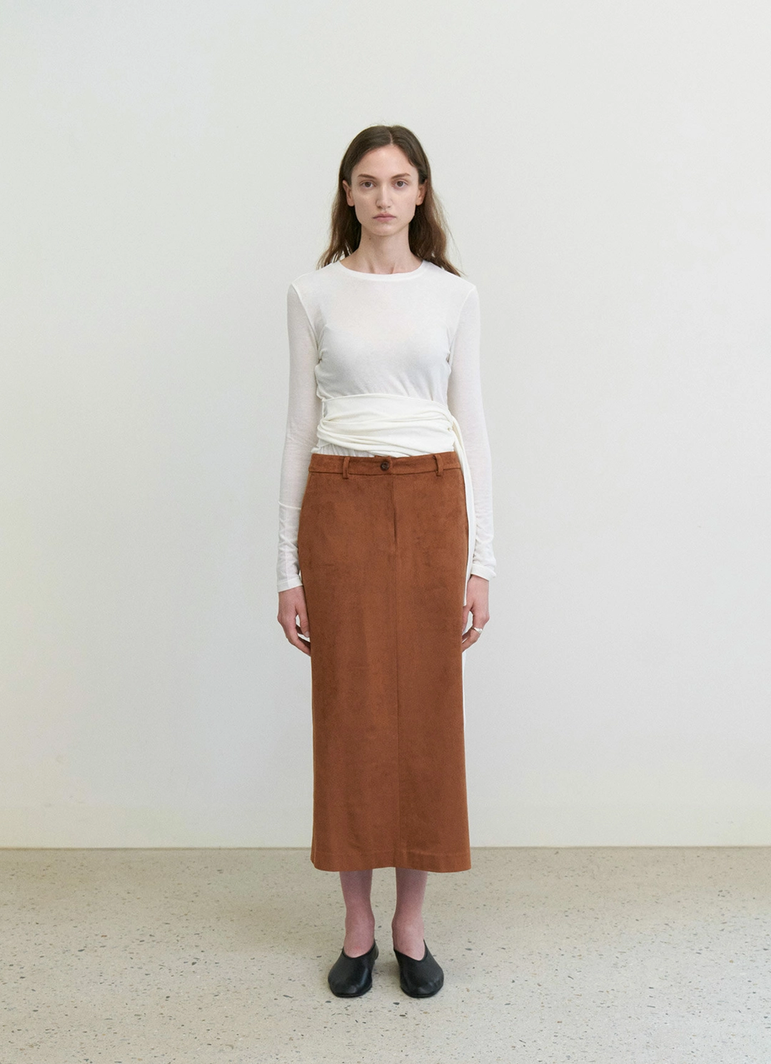 스텝어라운드 [1차] Suede H-line skirt_BROWN 상품 이미지 2