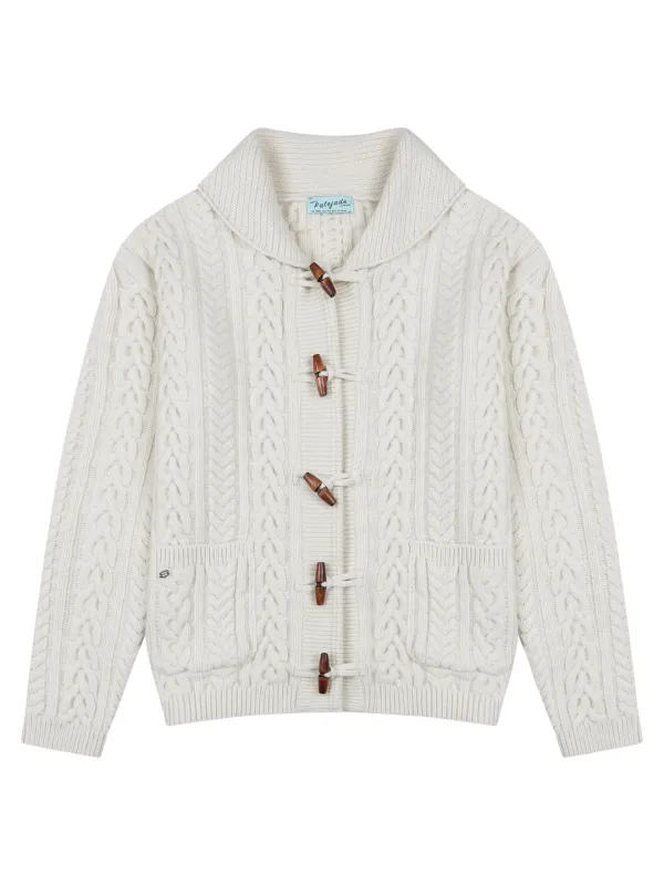 Toggle Button Wool Cable Knit Cardi In Cream