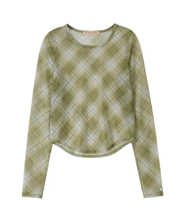 Check See Through Long Sleeve-Olive